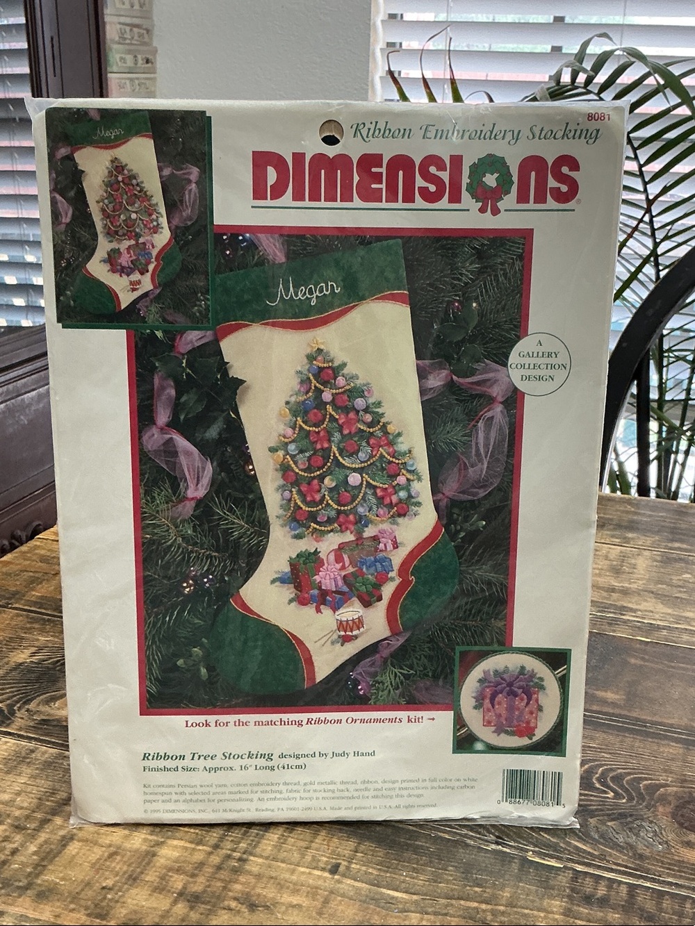 Dimensions Ribbon Embroidery Christmas Stocking Kit RIBBON TREE STOCKING #8081